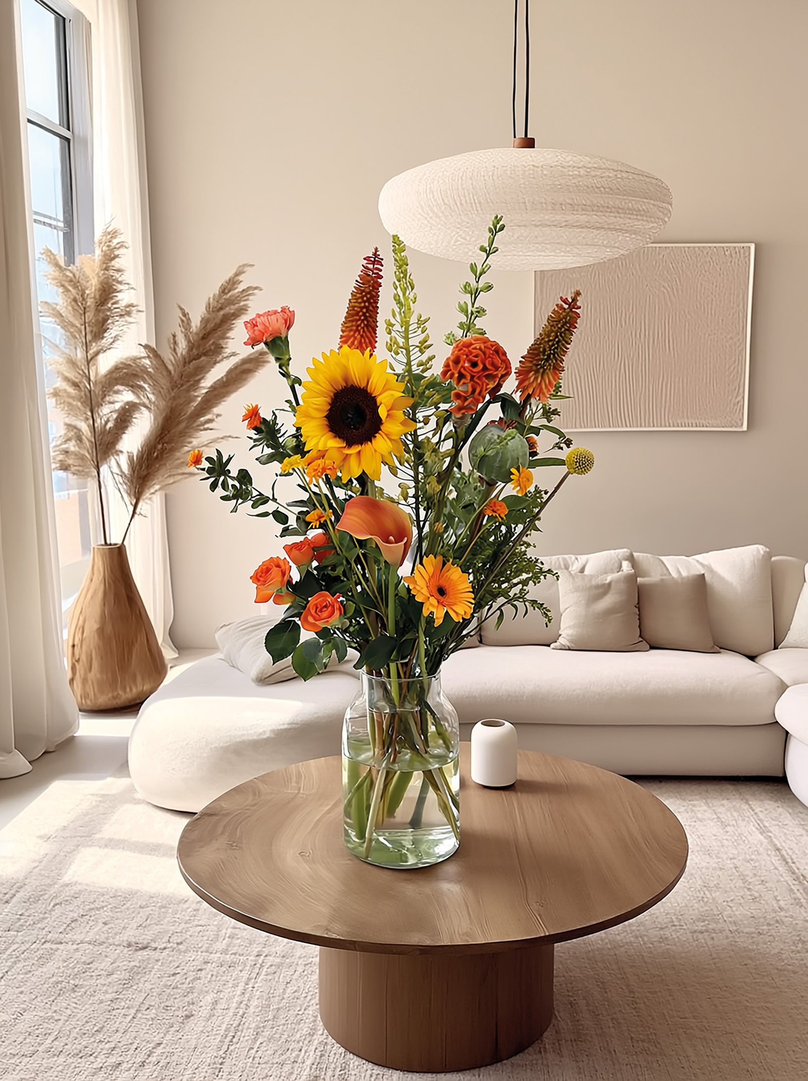 scandinavisch interieur met boeket